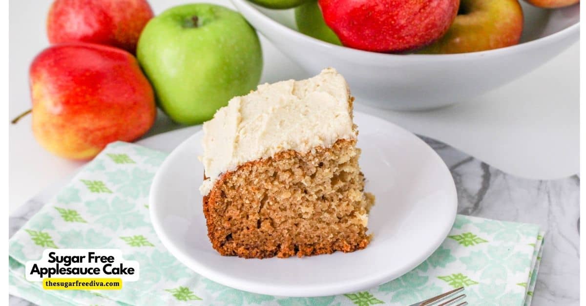 Sugar Free Applesauce Cake, a simple and delicious dessert recipe made with unsweetened applesauce and no added sugar.