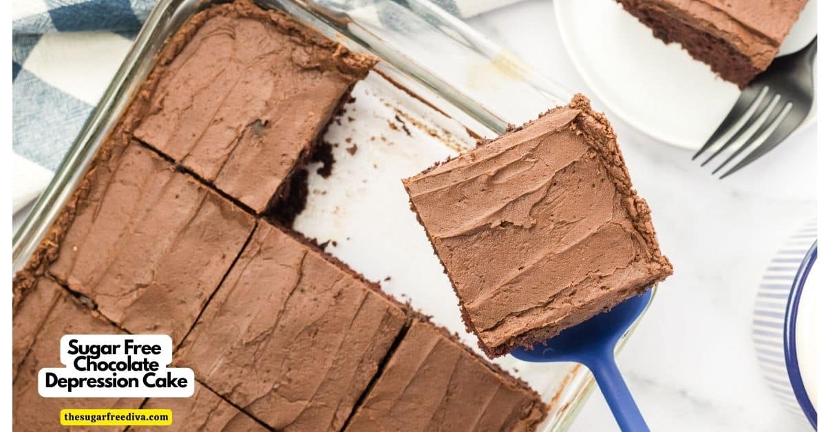 Sugar Free Chocolate Depression Cake, aka wacky cake, is a simple and delicious dessert recipe made without eggs or sugar.