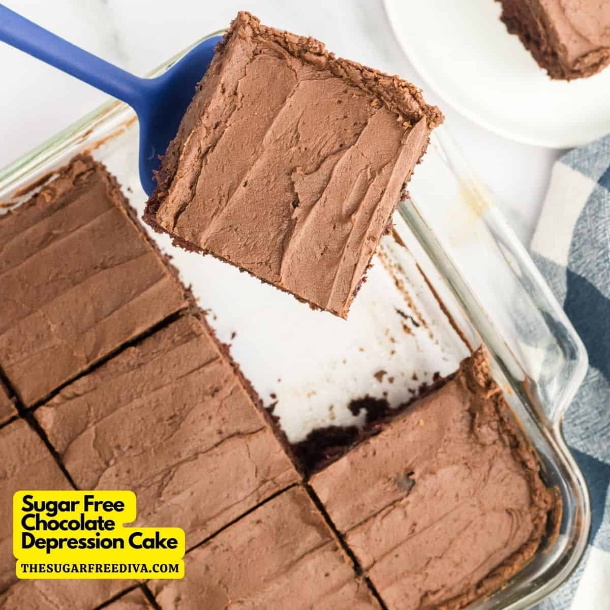 Sugar Free Chocolate Depression Cake, aka wacky cake, is a simple and delicious dessert recipe made without eggs or sugar.
