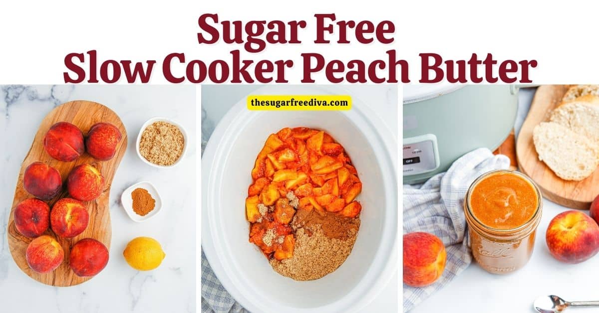 Sugar Free Slow Cooker Peach Butter, a simple recipe for making homemade peach butter spread without adding sugar.