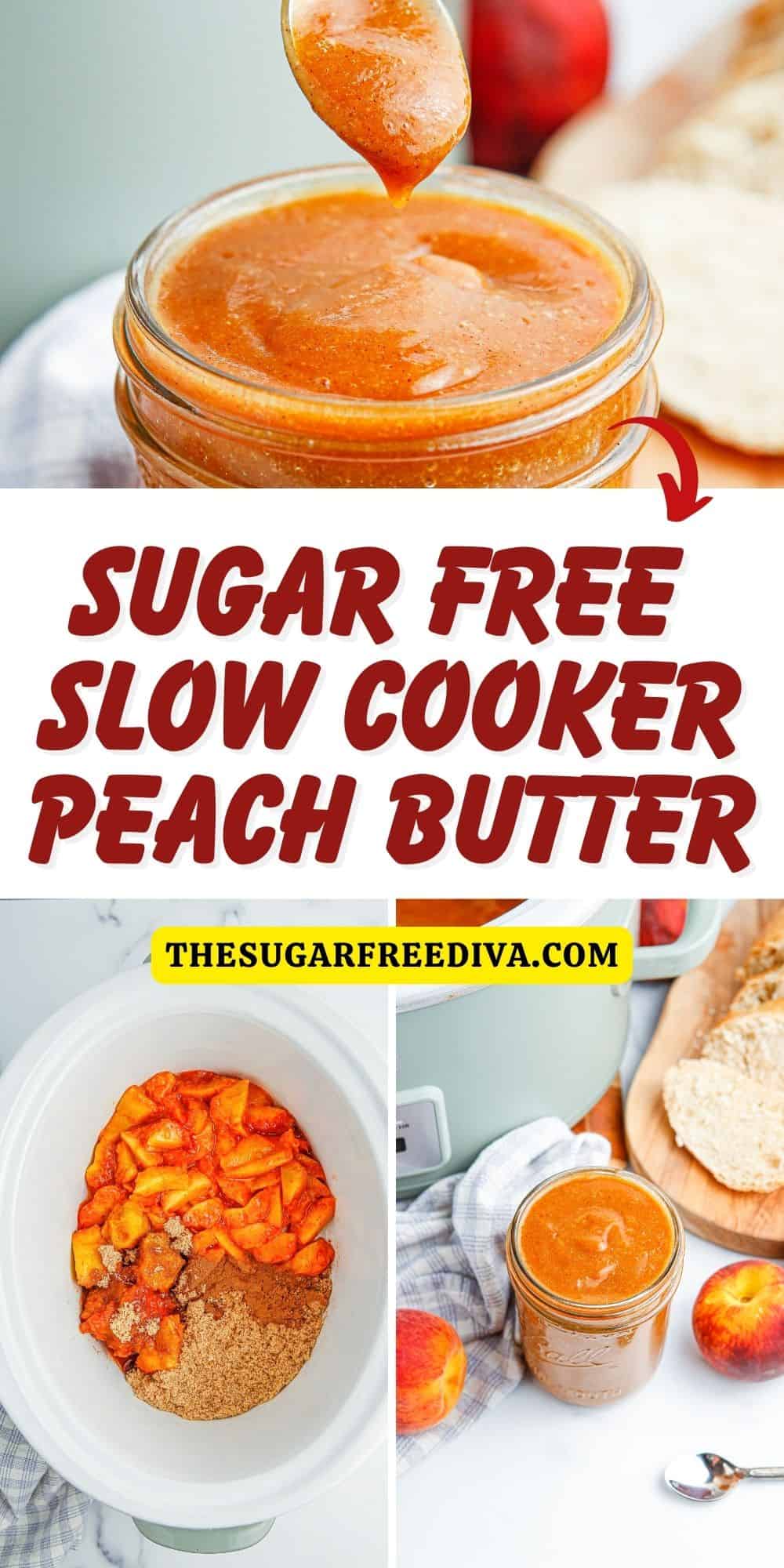 Sugar Free Slow Cooker Peach Butter, a simple recipe for making homemade peach butter spread without adding sugar.