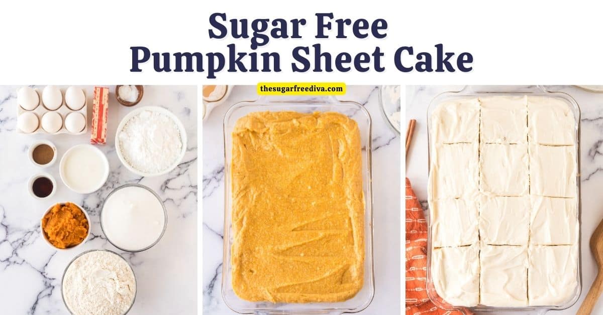 Sugar Free Pumpkin Sheet Cake, an easy and delicious dessert recipe made with pumpkin puree, warm spices, and no added sugar. 