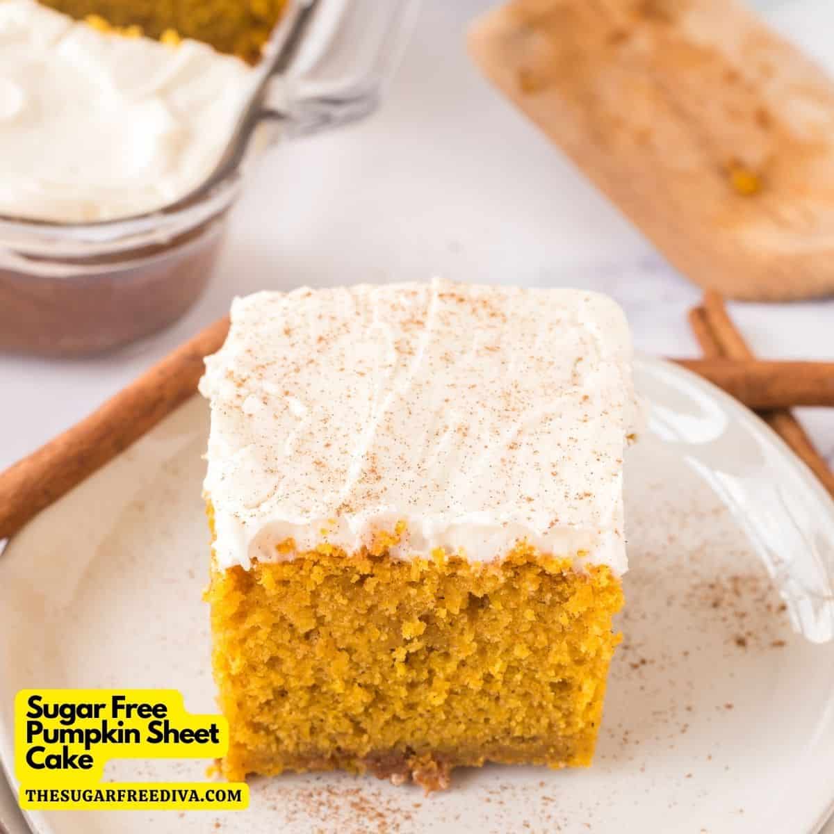 Sugar Free Pumpkin Sheet Cake, an easy and delicious dessert recipe made with pumpkin puree, warm spices, and no added sugar. 