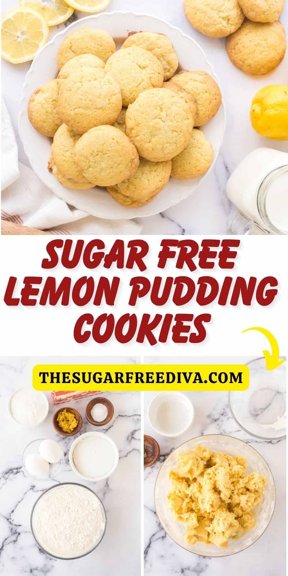 Sugar Free Lemon Pudding Cookies, a delicious soft and chewy lemony dessert or snack recipe made with no added sugar.