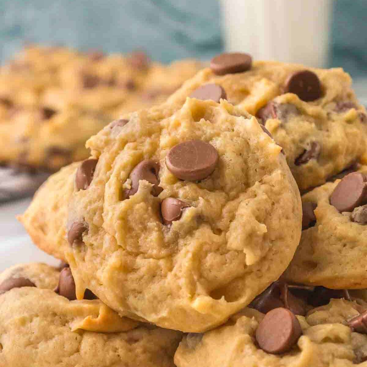 Sugar Free Chocolate Chip Pudding Cookies, a delicious soft and chewy dessert or snack recipe made with no added sugar. low carb keto