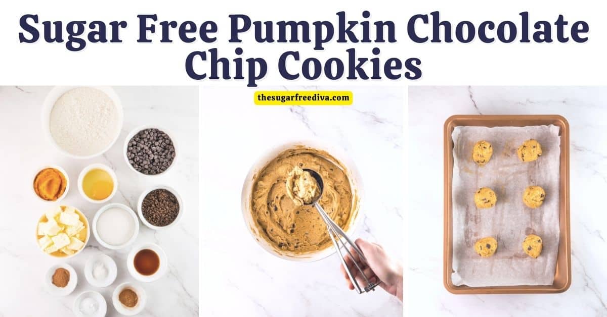 Sugar Free Pumpkin Chocolate Chip Cookies, a delicious dessert or snack recipe made for soft and chewy cookies made with no added sugar. Keto Low Carb Option.