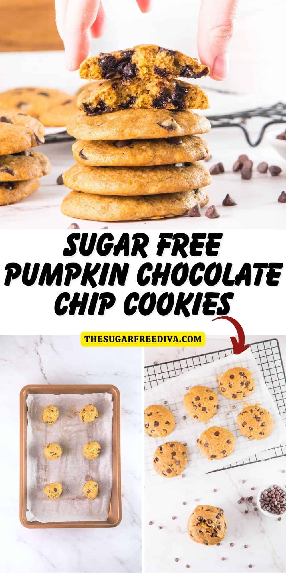 Sugar Free Pumpkin Chocolate Chip Cookies, a delicious dessert or snack recipe made for soft and chewy cookies made with no added sugar. Keto Low Carb Option.