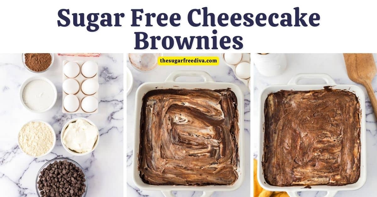 Sugar Free Chocolate Cheesecake Brownies, a delicious fudgy dessert or snack recipe topped with cream cheese swirl. Keto, Low Carb , GF