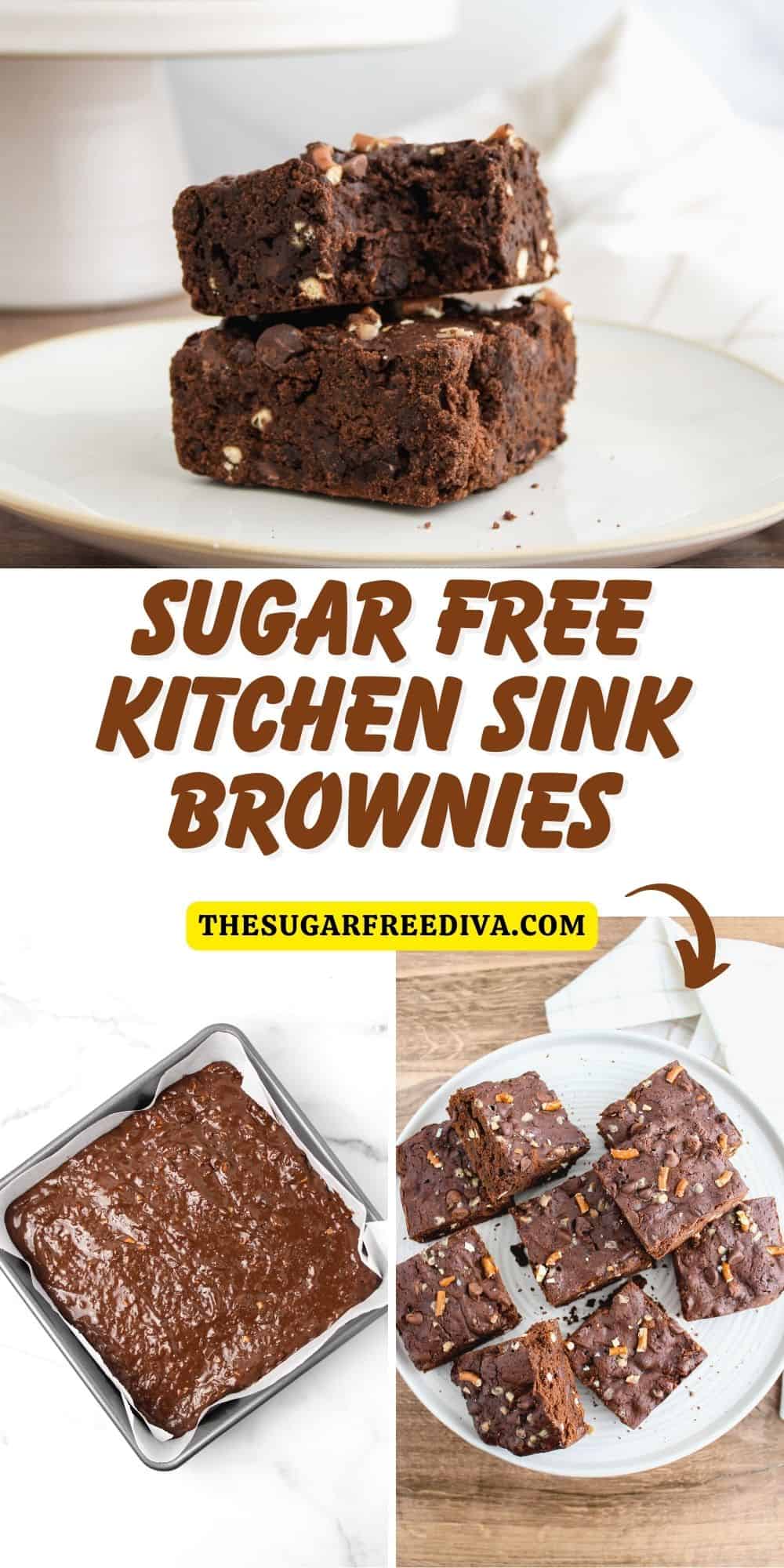 Sugar Free Kitchen Sink Brownies, fudgy sweet brownies loaded with crunchy and salty add ins. Keto low carb option.