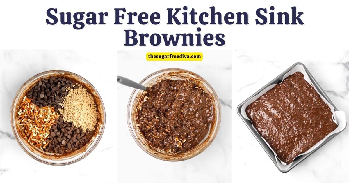 Sugar Free Kitchen Sink Brownies, fudgy sweet brownies loaded with crunchy and salty add ins. Keto low carb option.
