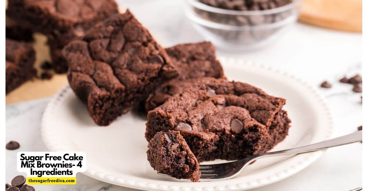 Sugar Free Cake Mix Brownies just 4 Ingredients. Easy and delicious fudgy brownie dessert or snack recipe. keto option.