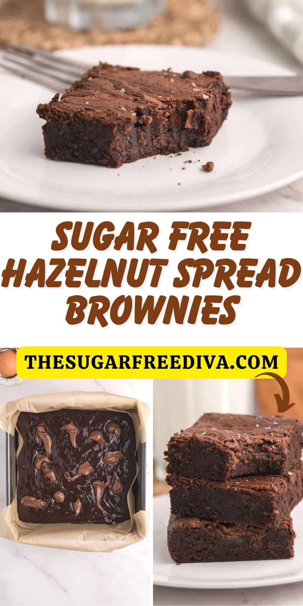 Sugar Free Hazelnut Spread Brownies, a delicious Nutella inspired dessert recipe  for fudgy nutty bars with no added sugar. Low carb option.
