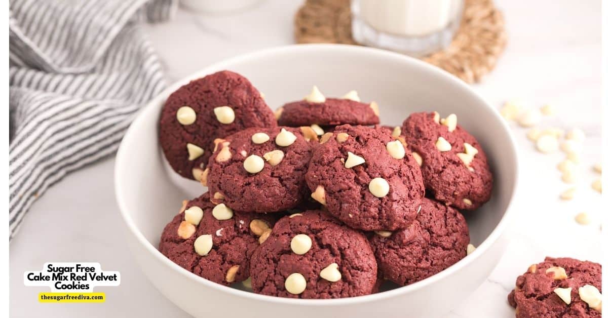 Sugar Free Cake Mix Red Velvet Cookies, a simple and delicious five ingredient dessert or snack recipe made with no added sugar. Keto | LC.