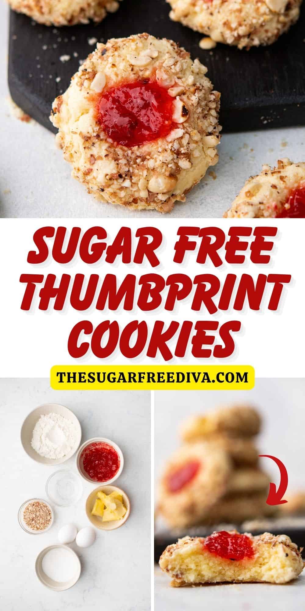 Sugar Free Thumbprint Cookies, a delicious recipe for a buttery cookie dessert treat with a jam filled center. Keto LC option.