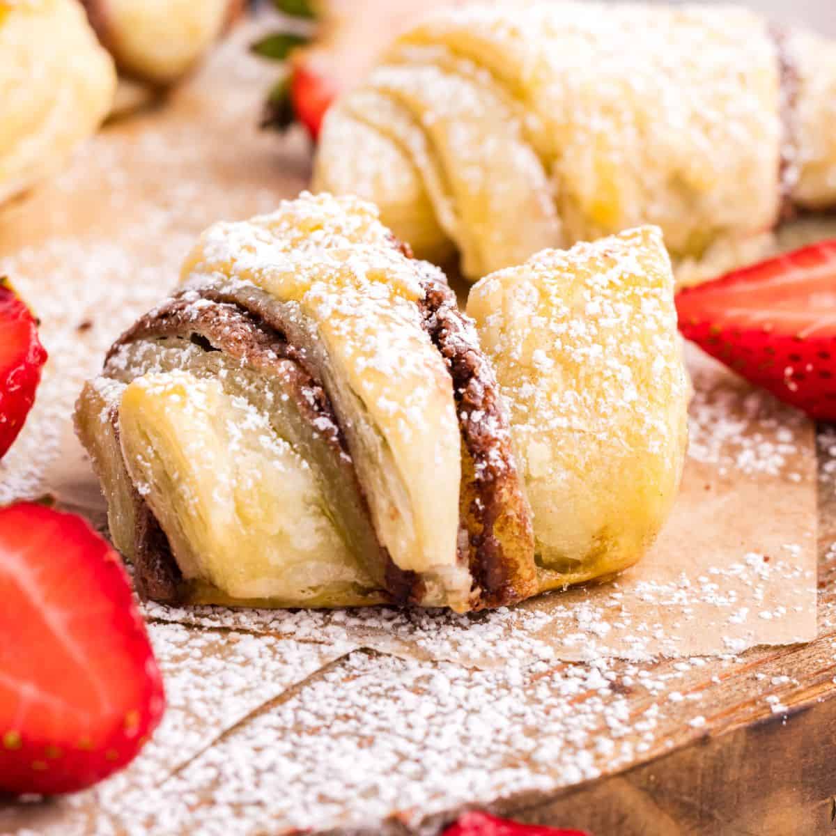 Sugar Free Chocolate Filled Croissants, a simple four ingredient breakfast or brunch recipe made with puff pastry and no added sugar.