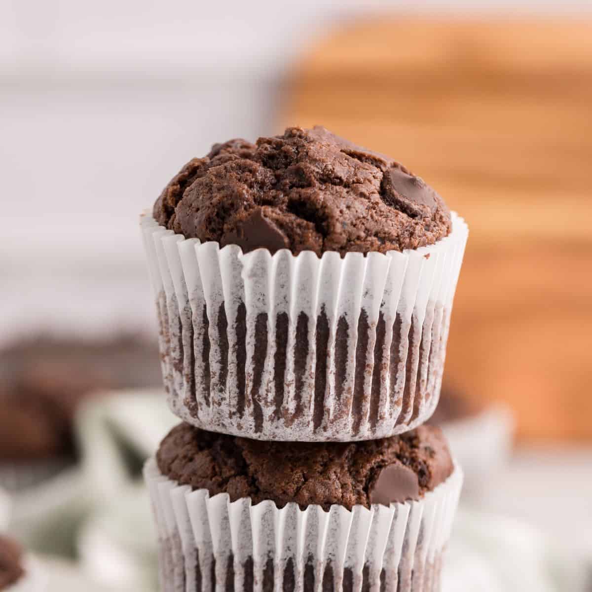 Sugar Free Chocolate Chocolate Chip Muffins (double chocolate), a simple and decadent recipe that is perfect for breakfast, brunch, or snacking on. Keto option.