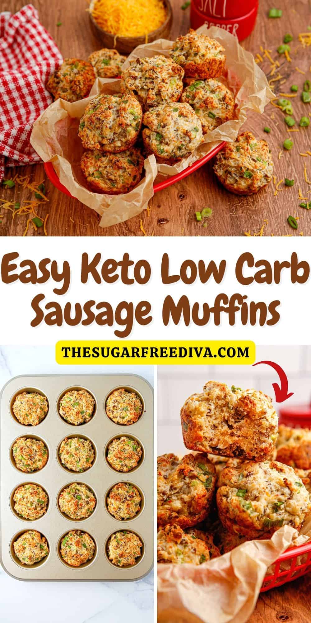 Easy Keto Low Carb Sausage Muffins, a simple five ingredient breakfast or brunch recipe made with baking mix and breakfast sausage.