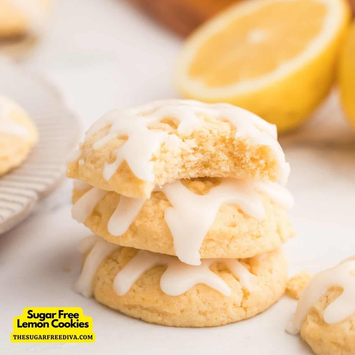 Sugar Free Lemon Cookies, a simple and delicious recipe for buttery soft cookies made with no added sugar. Optional sugar free glaze.