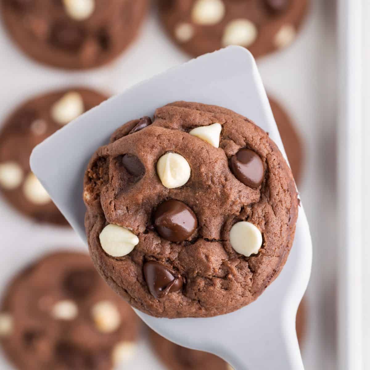 Sugar Free Triple Chocolate Cookies, delicious cake mix dessert or snack recipe featuring chocolate and white chocolate chips. No added sugar.