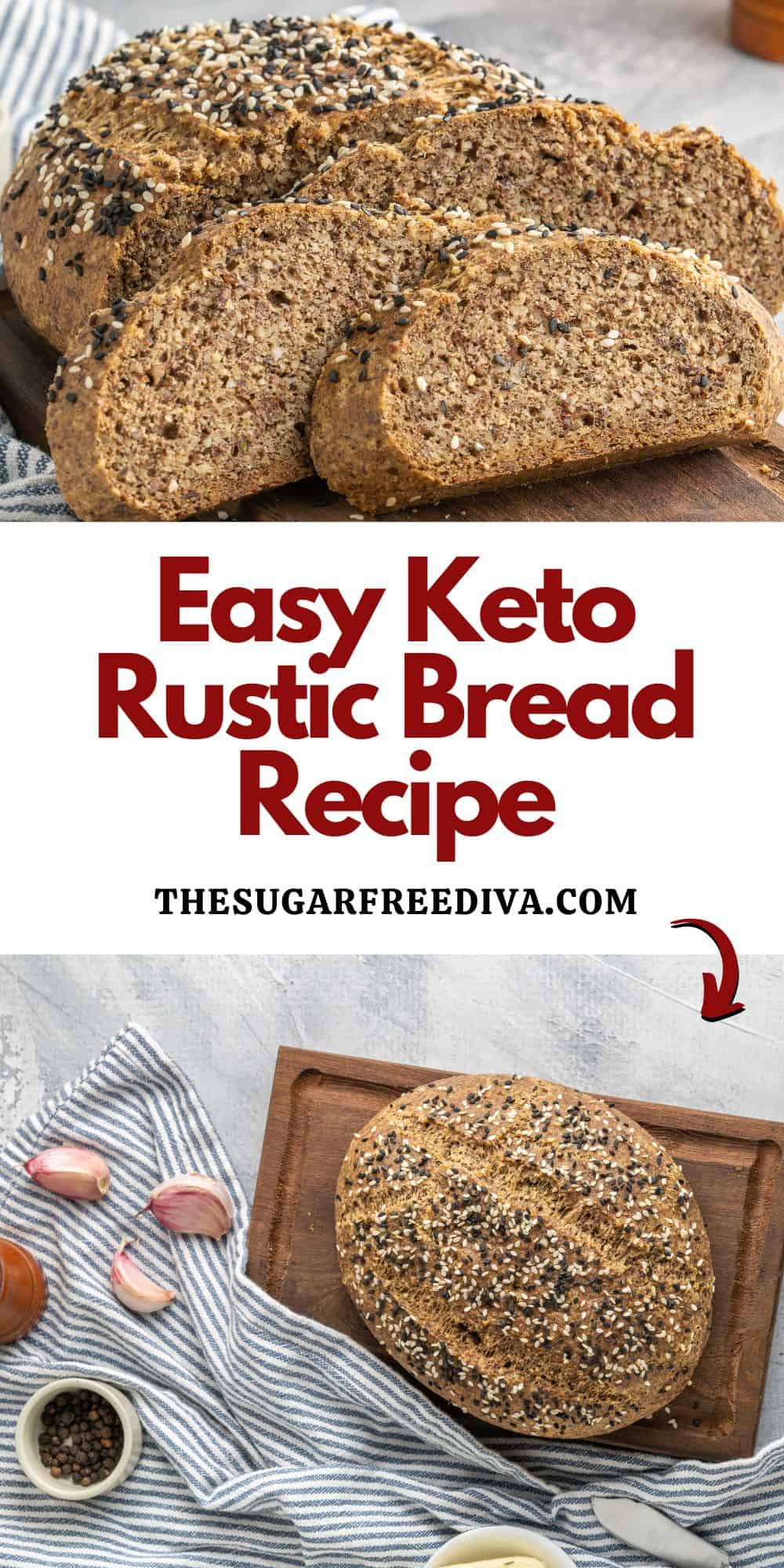 Easy Low Carb Rustic Quick Bread Recipe,  a simple and delicious hearty bread made without yeast (no knead). Sugar Free GF Keto diets. 