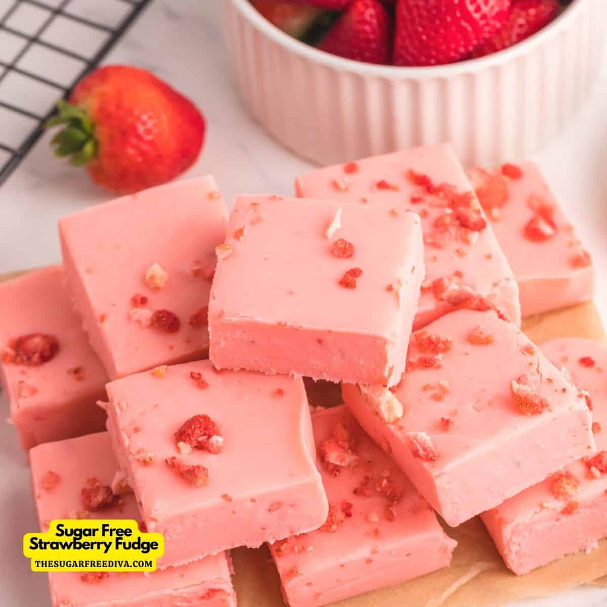 "Sugar Free Strawberry Fudge Recipe, a simple and delicious dessert or snack recipe made with dried strawberries and no added sugar.