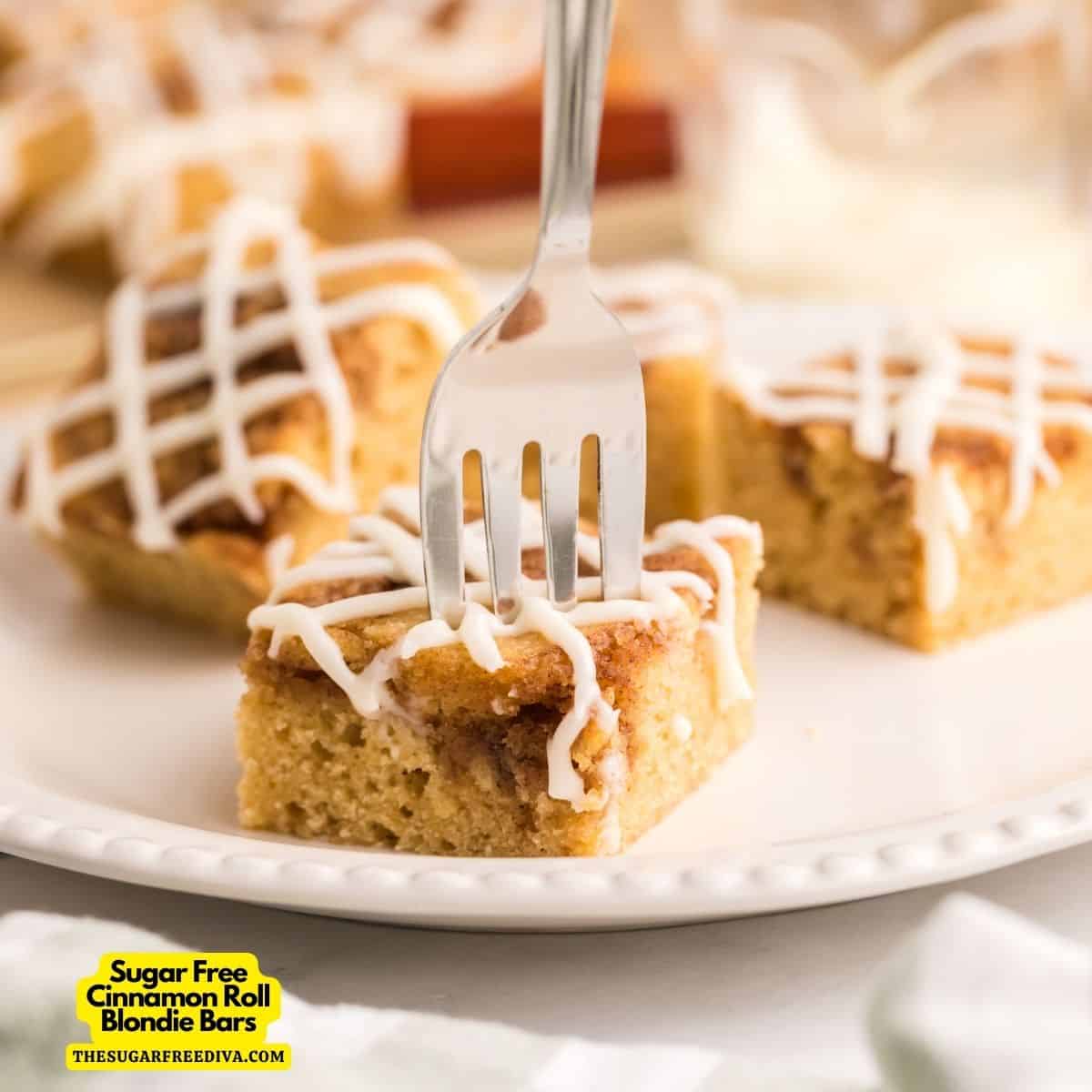 Sugar Free Cinnamon Roll Blondie Bars, a simple and delicious dessert or brunch recipe    topped cream cheese frosting, with no added sugar.