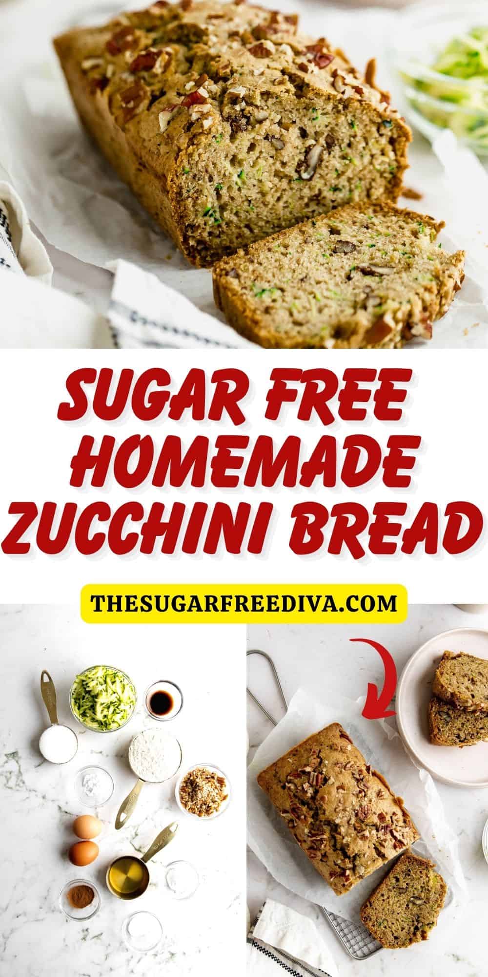 Sugar free homemade zucchini bread, a simple delicious and flavorful dessert,snack or breakfast recipe made with no added sugar. Low Carb GF option. Video 