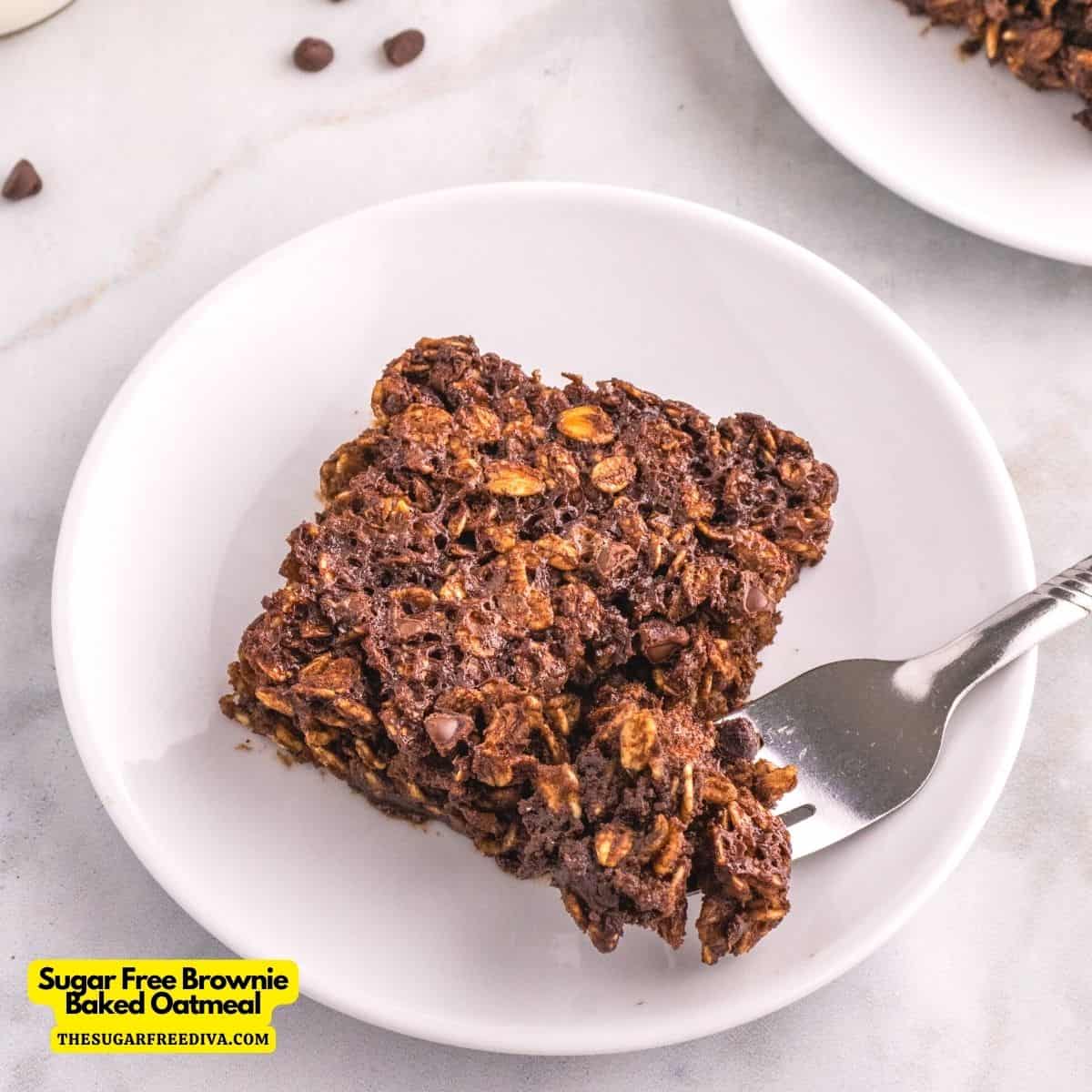 Sugar Free Brownie Baked Oatmeal, a simple and delicious breakfast or brunch recipe made with oatmeal, apple sauce, and no added sugar.