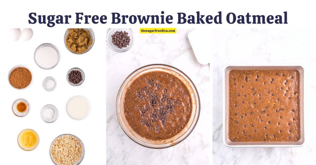 Sugar Free Brownie Baked Oatmeal, a simple and delicious breakfast or brunch recipe made with oatmeal, apple sauce, and no added sugar.