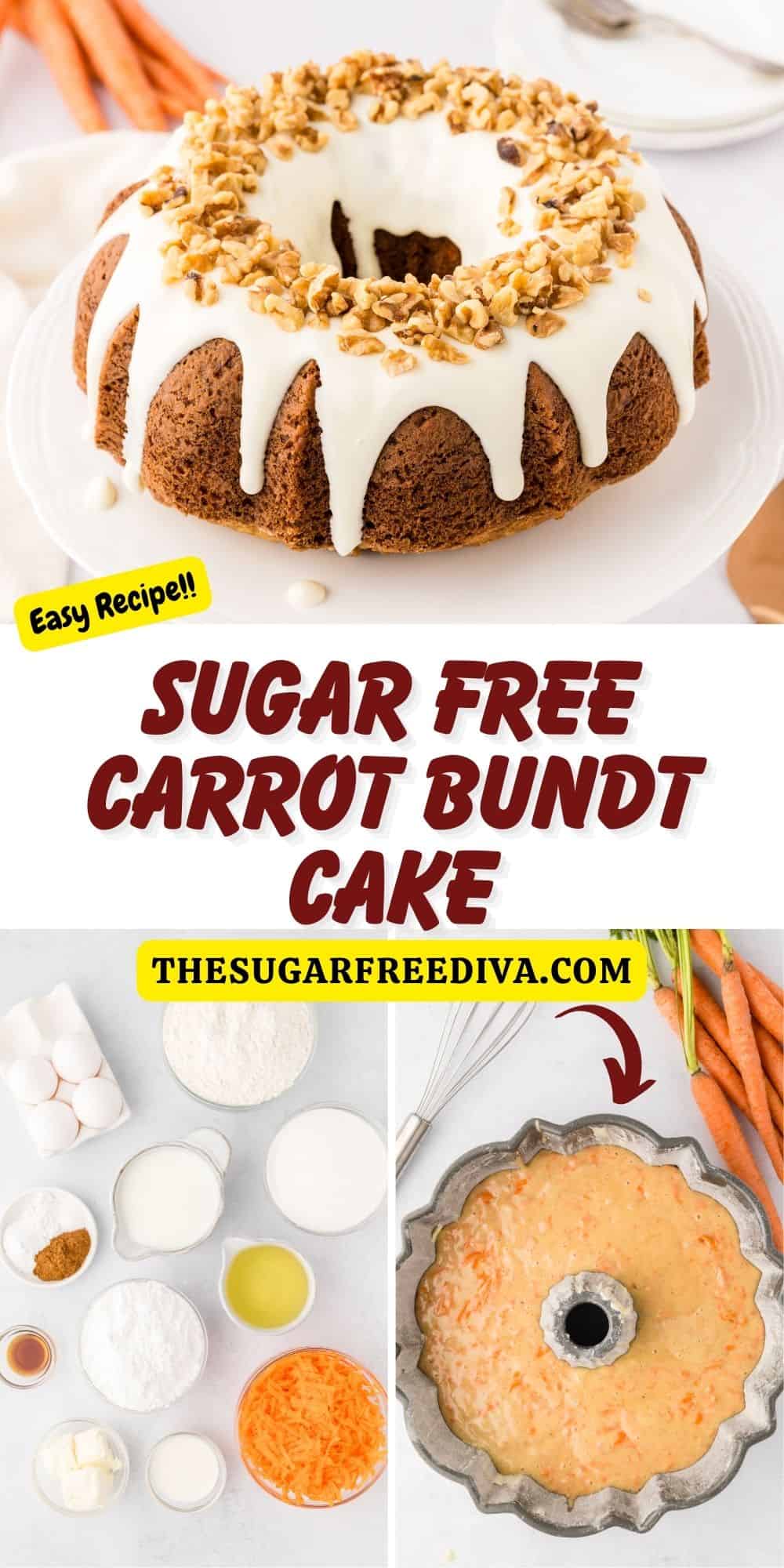 Sugar Free Carrot Bundt Cake, a flavorful and delicious dessert recipe made with fresh carrots, a cream cheese icing, and no added sugar.