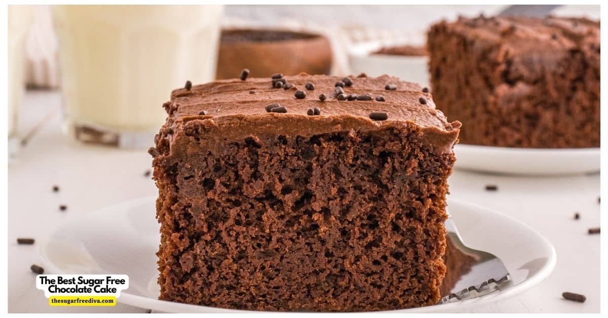 The Best Sugar Free Chocolate Cake, a moist and tender cake dessert recipe featuring a deep chocolate flavor and no added sugar.