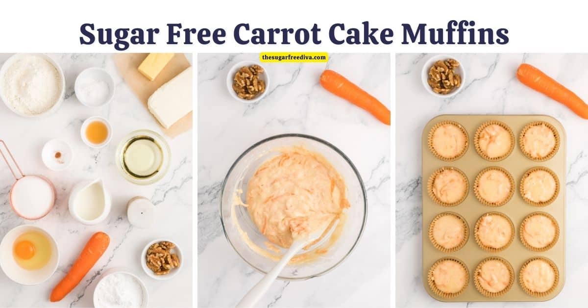 Sugar Free Carrot Cake Muffins, a simple and delicious breakfast, brunch, or snack recipe made with carrots and no added sugar. 