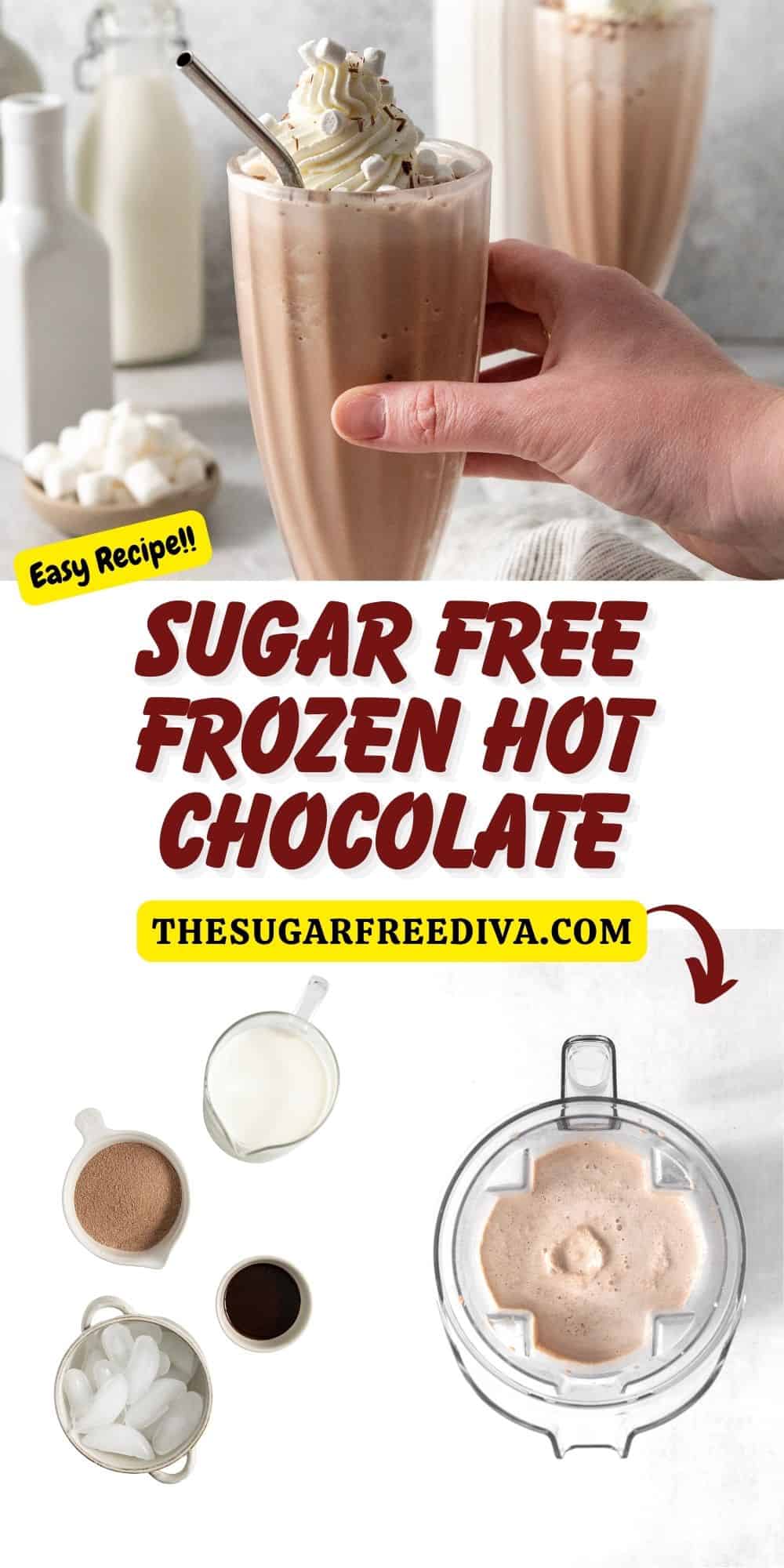 Sugar Free Frozen Hot Chocolate, a simple and delicious beverage recipe for a chocolatey cold drink or dessert made with  no added sugar