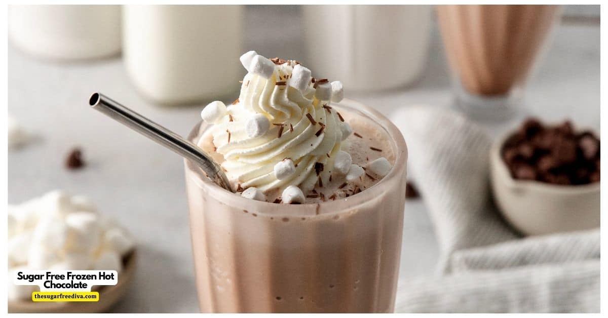 Sugar Free Frozen Hot Chocolate, a simple and delicious beverage recipe for a chocolatey cold drink or dessert made with  no added sugar