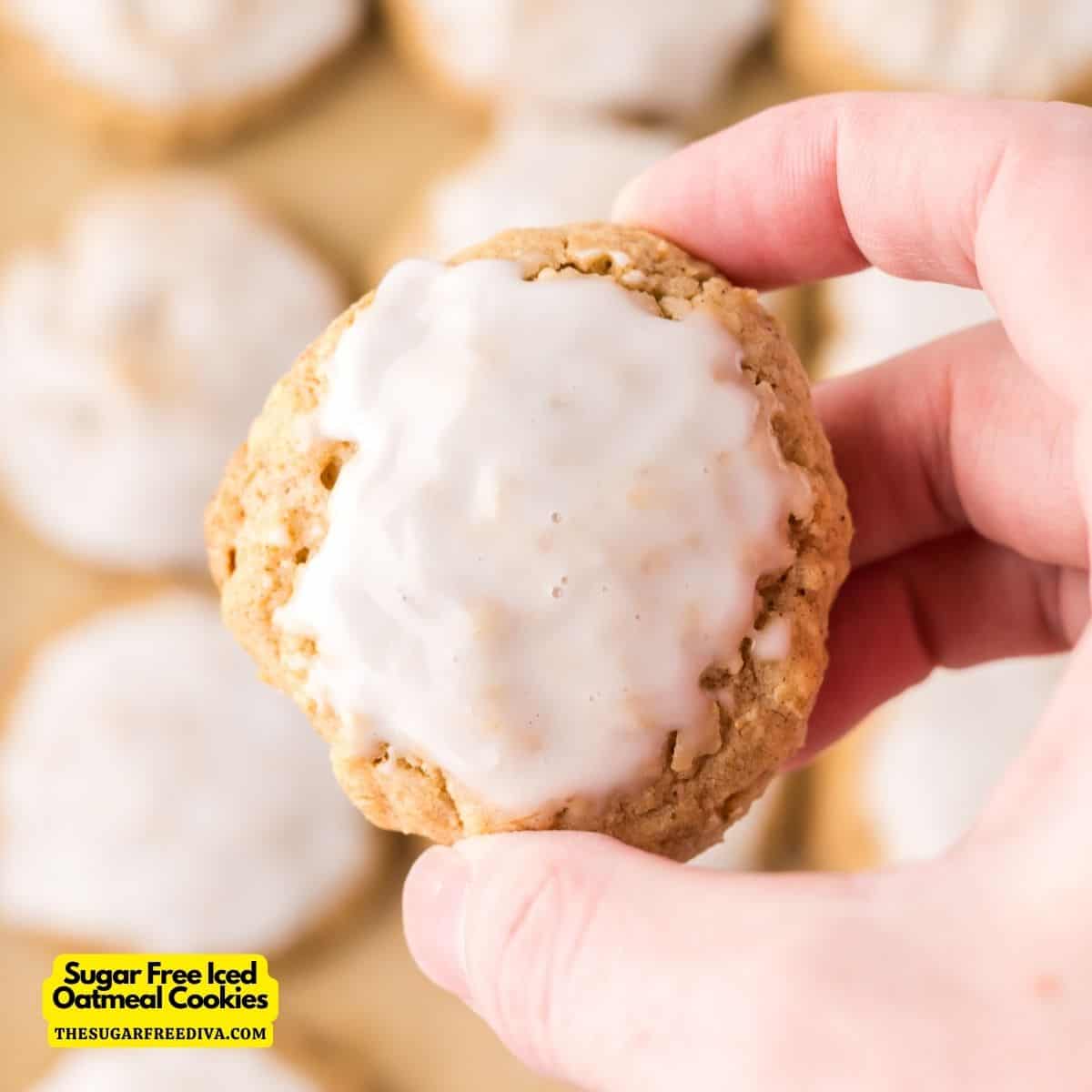 Sugar Free Iced Oatmeal Cookies, a simple and delicious dessert recipe made with oats and no added sugar. Topped with a glaze. No added sugar