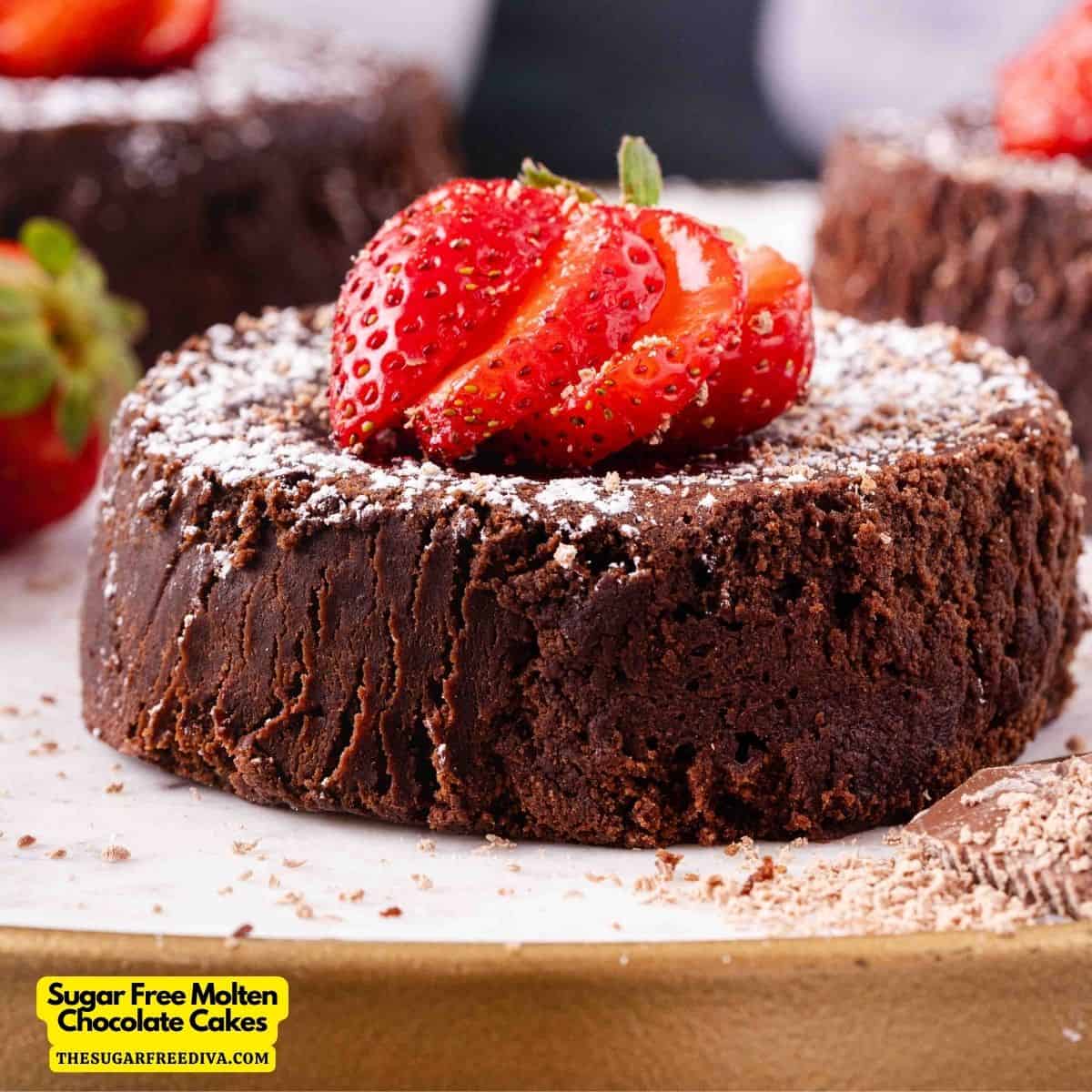 Sugar Free Molten Chocolate Cakes, a simple and decadent dessert recipe  made with unsweetened cocoa and no added sugar.