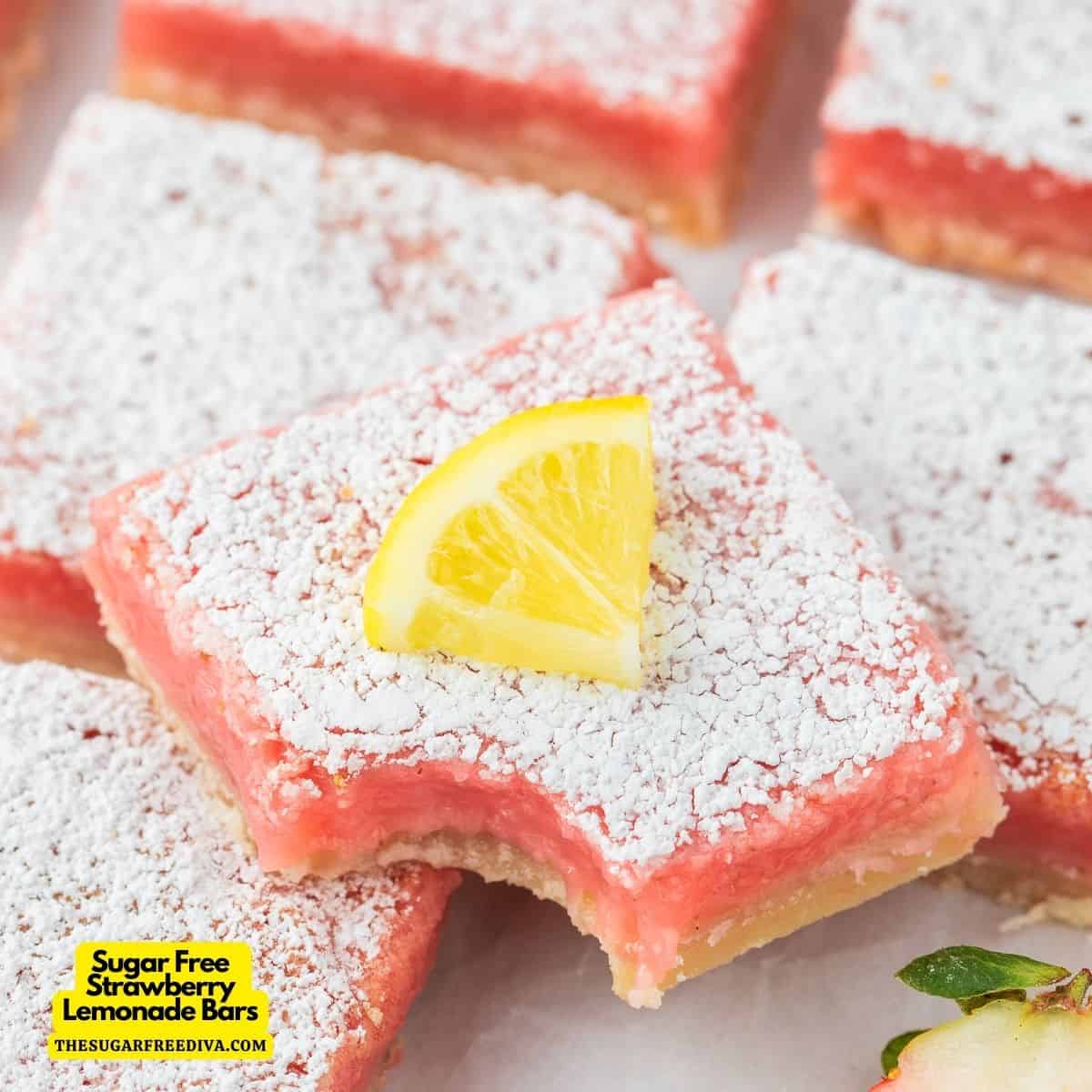 Sugar Free Strawberry Lemonade Bars, a simple and delicious layered dessert bar recipe made with fresh strawberries and no added sugar.