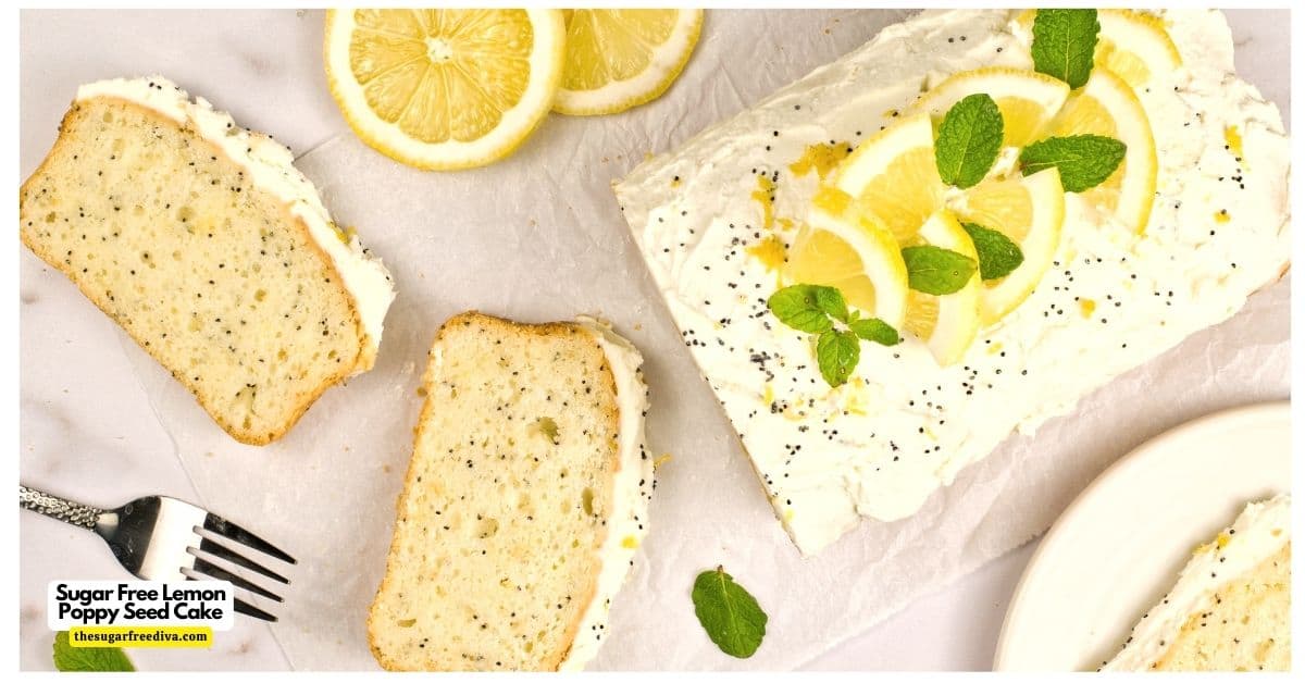 Sugar Free Lemon Poppy Seed Cake, a simple and flavorful dessert recipe made with fresh lemon juice and no added sugar.