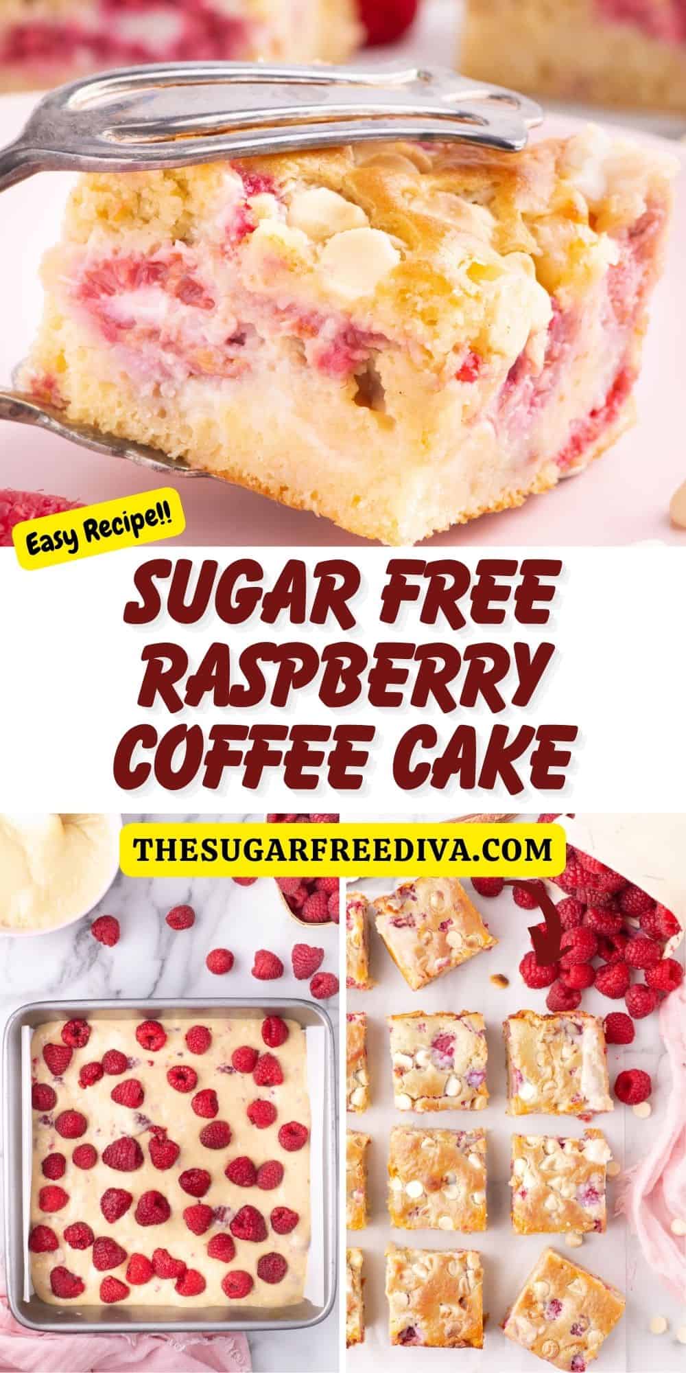 Sugar Free Raspberry Coffee Cake, an easy and delicious breakfast, brunch, or dessert recipe made with fresh raspberries and no added sugar.