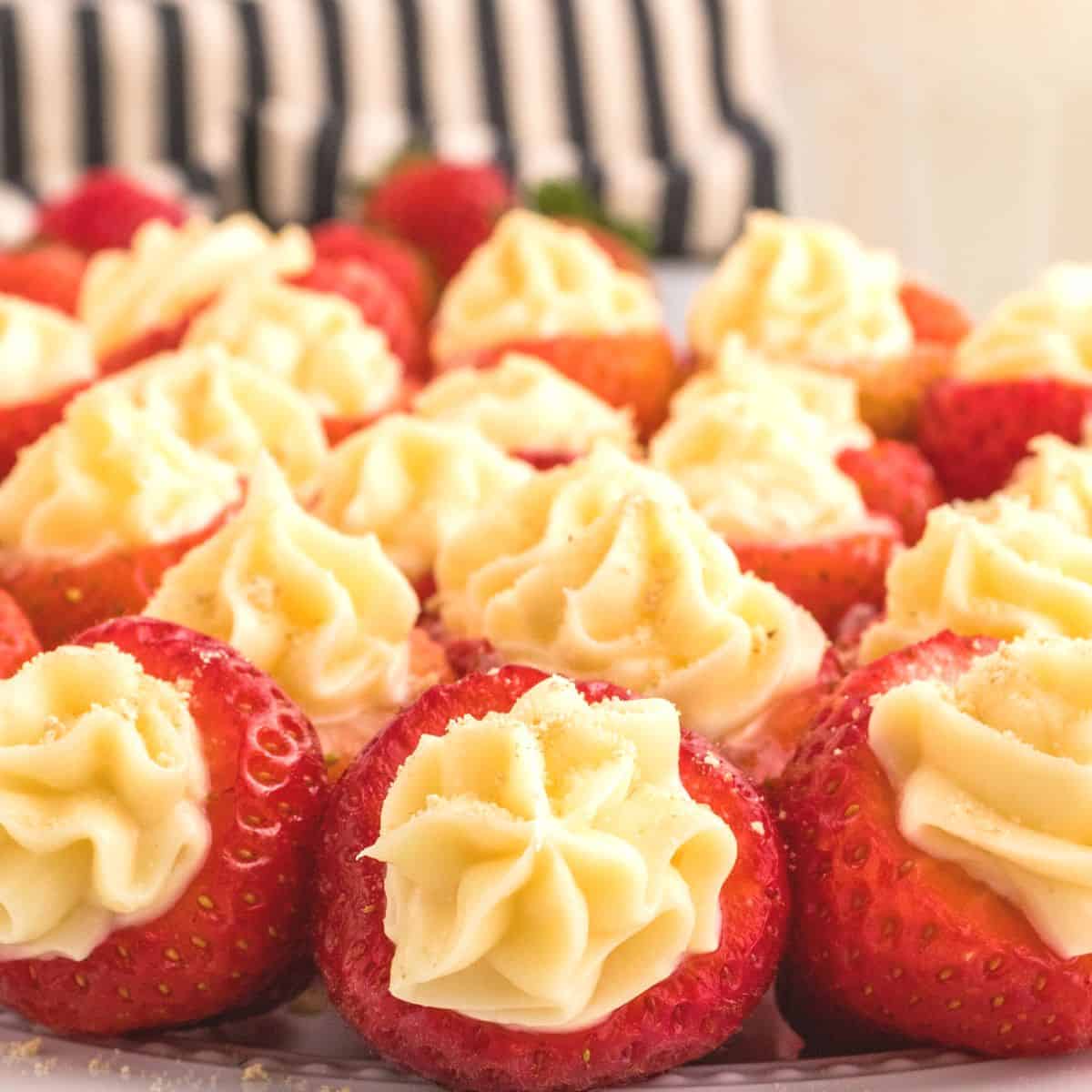 No Added Sugar Cheesecake Stuffed Strawberries, a quick and easy no bake dessert or snack recipe made with no added sugar