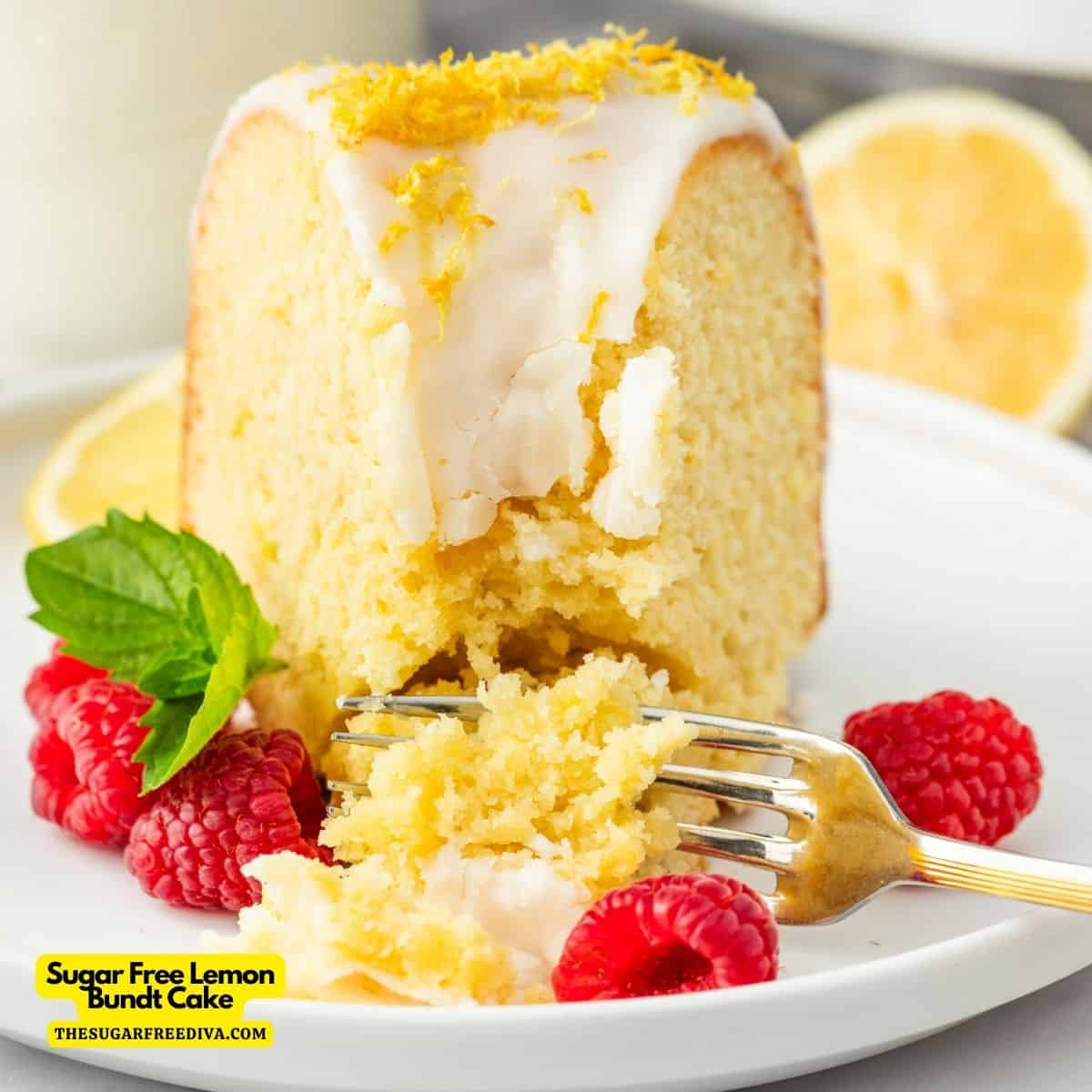 Sugar Free Lemon Bundt Cake, a delicious dessert or snack recipe made with fresh lemon juice and topped with a lemon glaze. No added sugar.