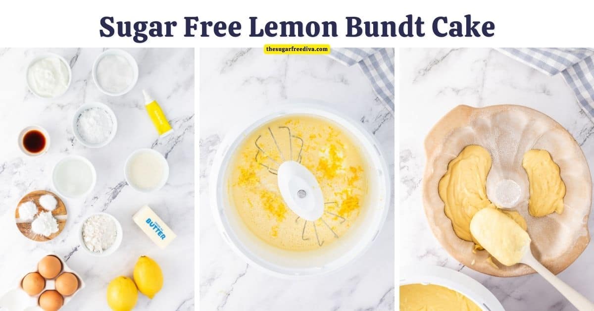 Sugar Free Lemon Bundt Cake, a delicious dessert or snack recipe made with fresh lemon juice and topped with a lemon glaze. No added sugar.