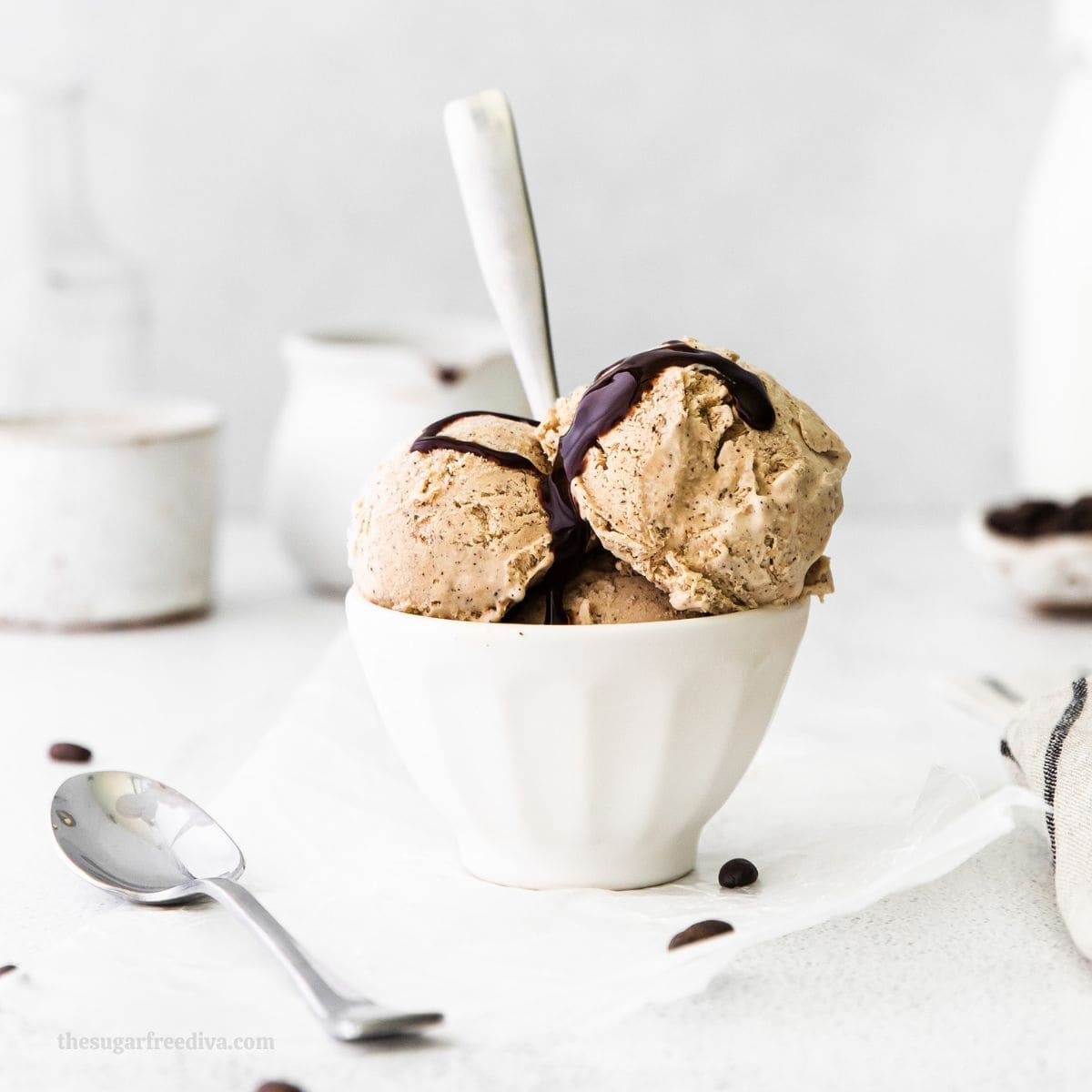 No Churn No Sugar Coffee Ice Cream, a simple sugar free five ingredient frozen dessert recipe made with espresso.