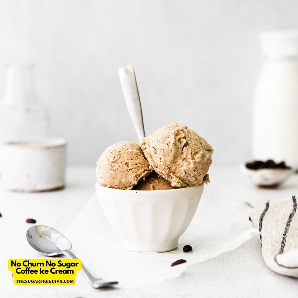 No Churn No Sugar Coffee Ice Cream, a simple sugar free five ingredient frozen dessert recipe made with espresso.