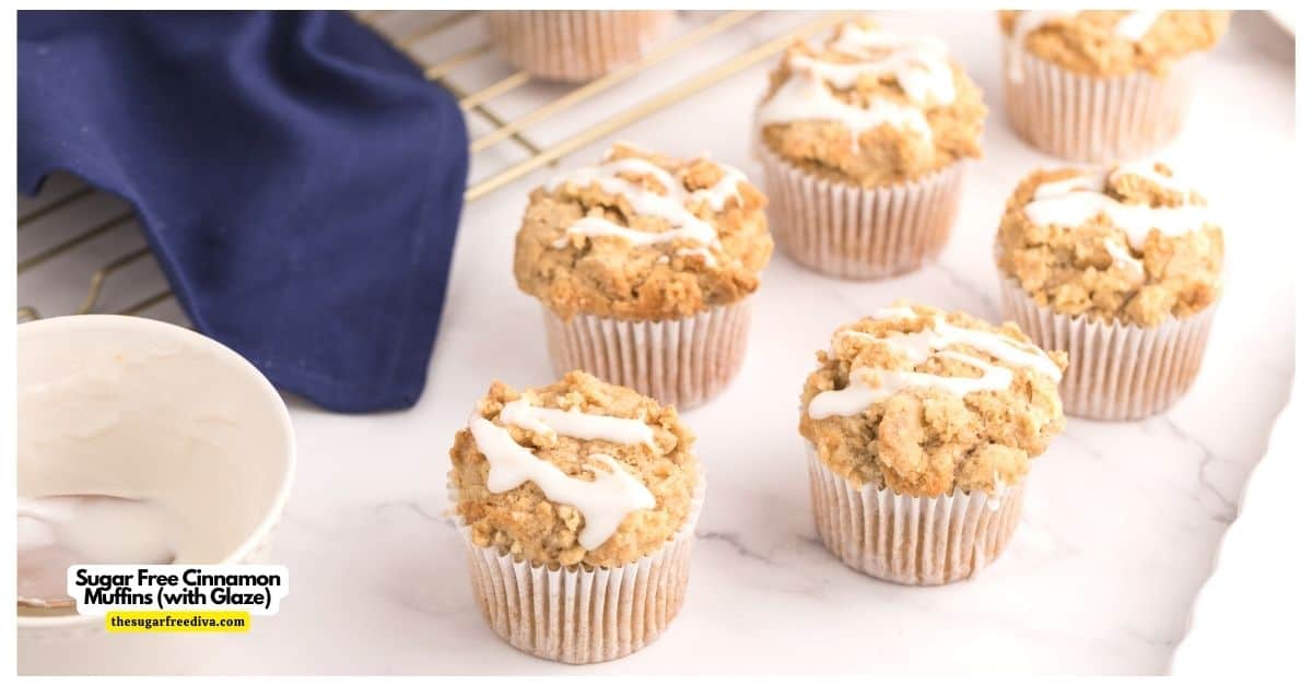 Sugar Free Cinnamon Muffins is a delicious breakfast recipe featuring a fluffy muffin topped with a crumble topping and glaze. No added sugar Sugar Free Cinnamon Muffins is a delicious breakfast recipe featuring a fluffy muffin topped with a crumble topping and glaze. No added sugar