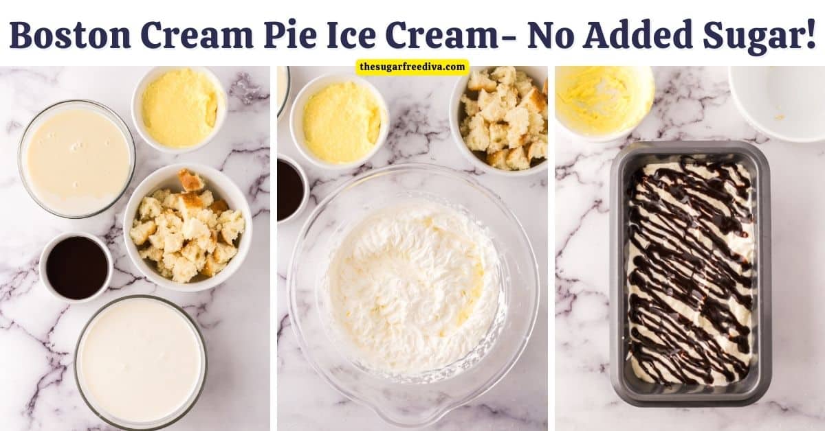 Boston Cream Pie Ice Cream, a simple no churn and delicious 5 ingredient No Added Sugar dessert recipe that tastes like the popular pie.