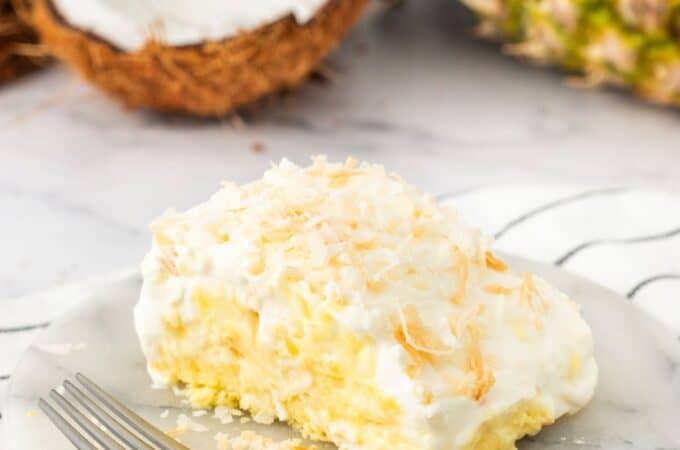 No Added Sugar Pineapple Coconut Poke Cake