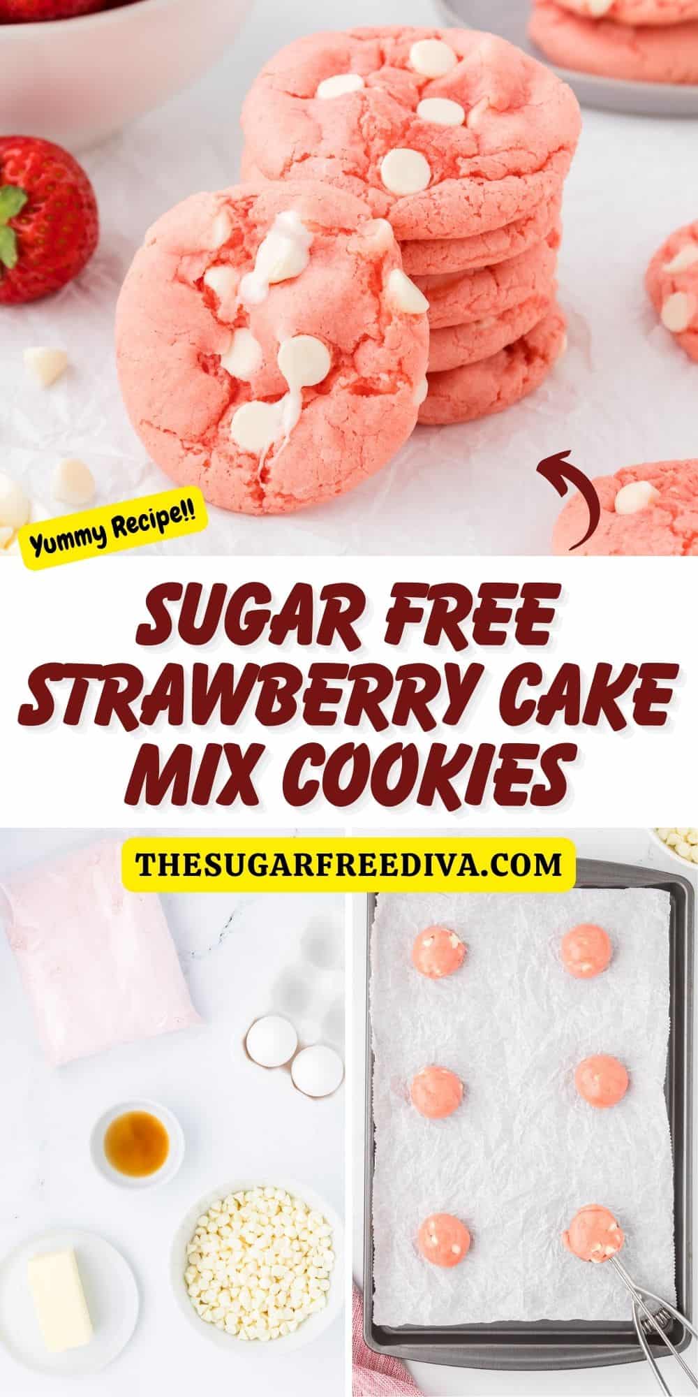 Sugar Free Strawberry Cake Mix Cookies, a simple and delicious dessert or snack recipe for chewy and soft cookies made with no added sugar.