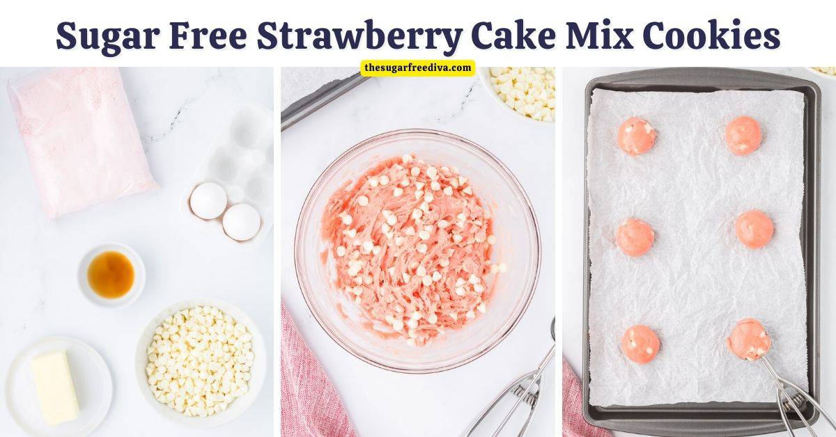 Sugar Free Strawberry Cake Mix Cookies, a simple and delicious dessert or snack recipe for chewy and soft cookies made with no added sugar.