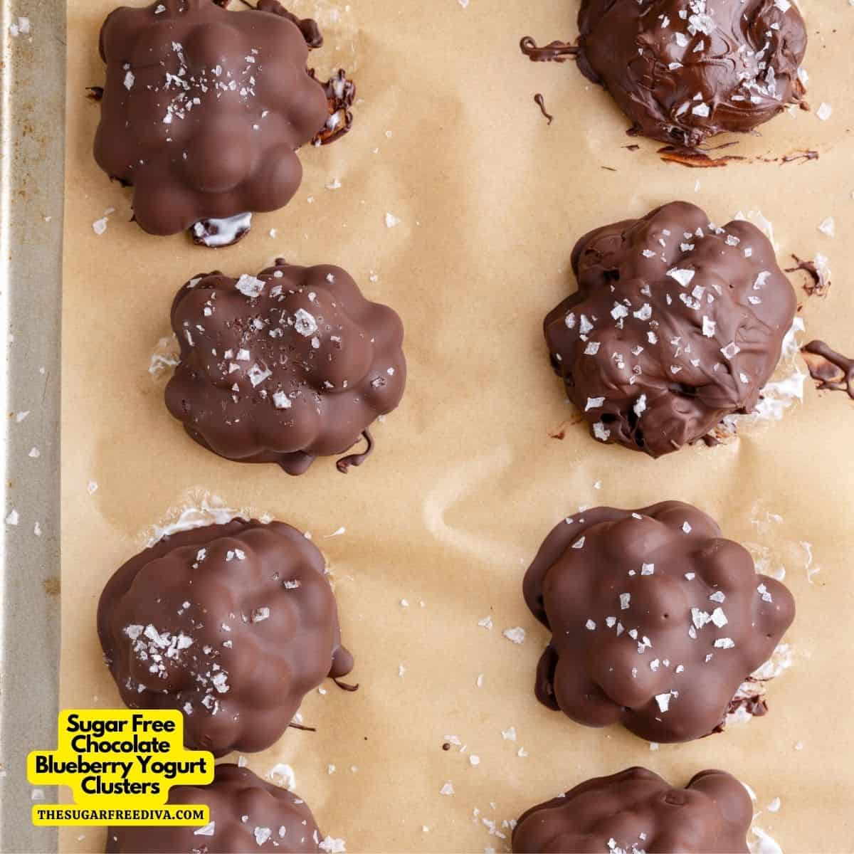  Sugar Free Chocolate Blueberry Yogurt Clusters, a simple and delicious snack or dessert recipe made with 5 ingredients and no added sugar